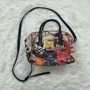 １円～　A-1　60　FURLA　フルラ　2WAY　ハンドバッグ　ショルダーバッグ　マルチカラー　アイボリー　総柄　ミニボストンバッグ