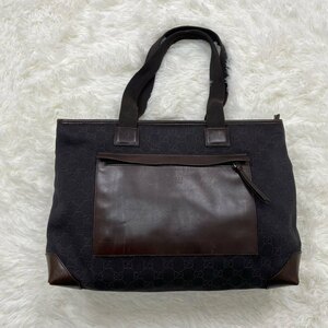 １円～　A-2　80　GUCCI　グッチ　トートバッグ　セミショルダーバッグ　34339 GGファブリック　GGキャンバス　ブラウン系