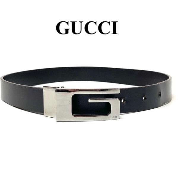 グッチ　GUCCI シルバーロゴ　レディースベルト　レザー　ブラック 黒