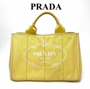 プラダ　PRADA カナパ mini イエロー　黄色　ハンドバッグ 三角ロゴ キャンバス