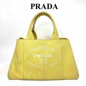 プラダ　PRADA カナパ L イエロー　ハンドバッグ　三角ロゴ　大容量　旅行バッグ