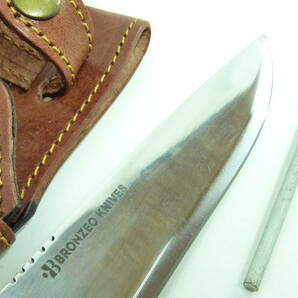 ２５．サバイバルナイフ シースナイフ BRONZEO KNIVES 革ケース付 ウッドハンドル フィッシング キャンプ【未使用・保管品】の画像2