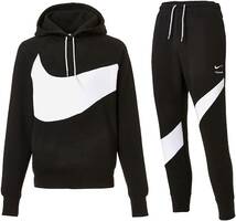 送料無料 M●NIKE ナイキ セットアップ ビッグ スウッシュ スウェット パーカ パンツ ブラック ジョガーパンツ 上下 DD8223-010 DH1024-010_画像2