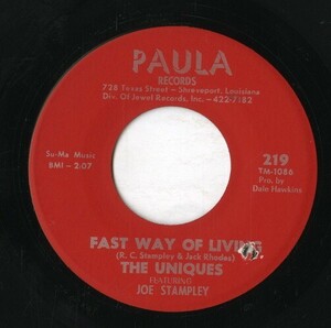 【7inch】試聴　UNIQUES FEATURING JOE STAMPLEY　　(PAULA 219) FAST WAY OF LIVING / NOT TOO LONG AGO