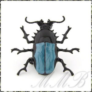 [BROOCH] Enamel Bug Beetle Insect ブルー エナメル彩色 ブラック バグ ビートル 昆虫 3.5cm メタルブローチ