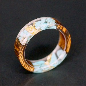 [RING] Resin Wood Gold Stone Inside ウッド 木 ターコイズ ストーン 金箔 ゴールド 入り ハンドメイド レジン 6.5mm リング 24号