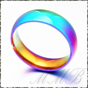 [RING] Titanium Stainless Rainbow Ring チタン ヒート グラデーション レインボー 6mm オーバル リング 17号 【送料無料】