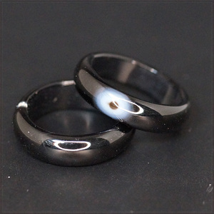 [RING] Natural Agates ナチュラル パワーストーン 天然 瑪瑙 (メノウ) スムース 甲丸 6mm リング 指輪 17号 (ブラック)