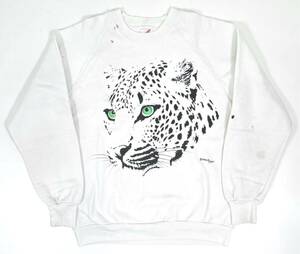 USA製 1988 JERZEES DLOYA LEOPARD Sweat shirts L White 80s ヴィンテージスウェットシャツ レオパード 豹 アニマル 動物 虎 ライオン