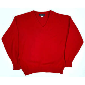 美品 1990s ANDREW ROHAN V neck Acrylic knit sweater XL MADE IN USA Red オールド アクリルニットセーター Vネック