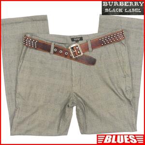 即決★BURBERRY BLACK LABE★W33位 チェックパンツ 廃盤 バーバリーブラックレーベル メンズ 82 グレー 千鳥格子 ナイト刺繍