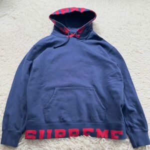 SUPREME シュプリーム 21SS クロップド　ロゴ スウェット パーカー ネイビー　M メンズ　ストリート　ゆったり