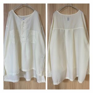 新品シャツ☆ブラウス☆ヘンリーネック☆オフホワイト☆大きいサイズ☆LL☆春物シャツ☆Ｖネックシャツ 長袖