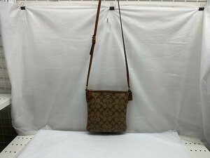 COACH コーチ F35940 シグネチャー PVC×レザー クロスボディ ショルダーバッグ ポシェット レディース ブラウン系