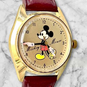 * antique rare goods! Mickey Mouse wristwatch hand winding tea belt 
