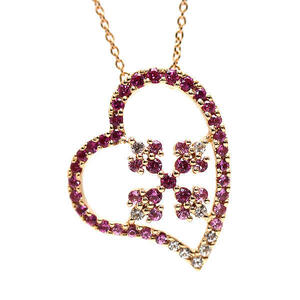 Ожерелье сердца K18PG Приблизительно 39 см розовое сапфир 0,60CT около 3,2 г 18 Золото розовое золото 21594