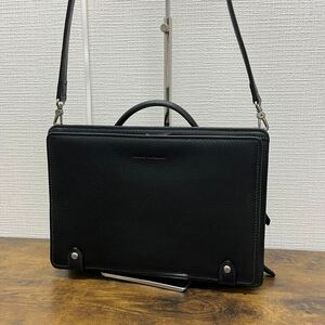 【美品】mila schon ミラショーン 型押しロゴ 2way スクエア型 レザー ショルダーバッグ ハンドバッグ ブラック 日本製　YAKT0313-1