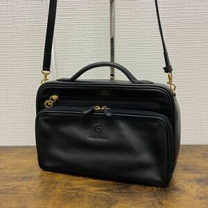 【美品】mila schon ミラショーン 型押しロゴ 2way レザー ショルダーバッグ ハンドバッグ ブラック　YAKT0313-2