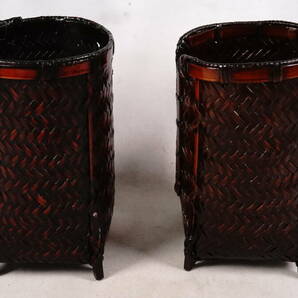-8 唐物 竹編み かご 2点 茶道具 煎茶道具 日本古美術 古玩 日本アンティーク サイズ：7x7x10.5cmの画像4