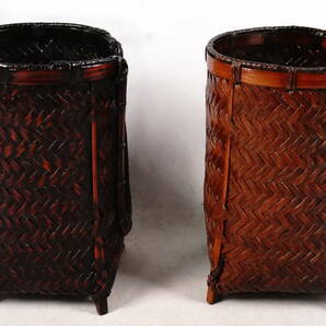 -8 唐物 竹編み かご 2点 茶道具 煎茶道具 日本古美術 古玩 日本アンティーク サイズ：7x7x10.5cmの画像2