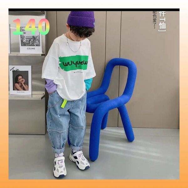 Tシャツ 袖切り替えロンT トップス 長袖 バックプリント子ども服 男の子 女の子 ダンス