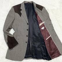 入手困難 極美品 ●XL ポールスミス/Paul Smith テーラードジャケット 千鳥格子柄 ヨーク切替 ウエスタン 羊革 レザー 裏地ボルドー メンズ_画像1