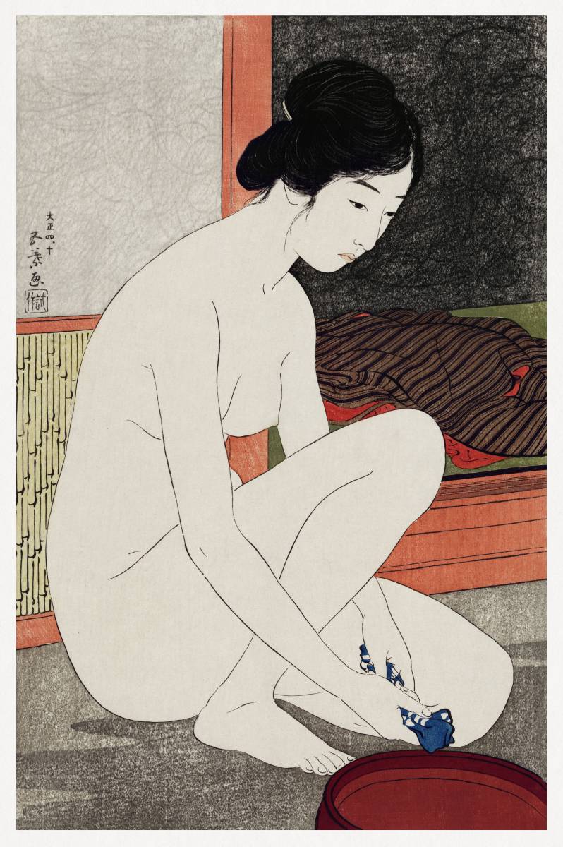 Новый, без рамки, Качественная печать Гойо Хасигути «Женщина в бане» в специальной технике., Размер А4, специальная цена 980 иен (доставка включена), купить сейчас, произведение искусства, Рисование, другие