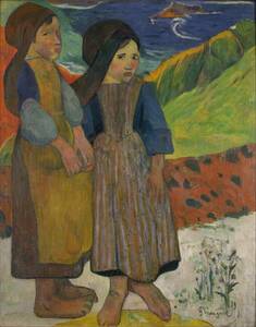 Art hand Auction New Paul Gauguin's Two Breton Girls by the Sea تقنية خاصة طباعة عالية الجودة مقاس A4 بدون إطار سعر خاص 980 ين (يشمل الشحن) اشتريه الآن, عمل فني, تلوين, آحرون