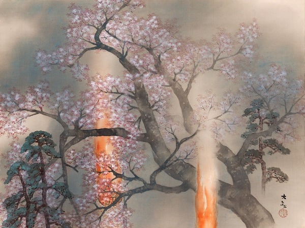 新品　横山大観 「夜桜花」の高級印刷画　A4サイズ　高級印刷画 額なし　