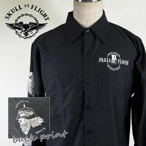 Mサイズ SKULL FLIGHT スカルフライト 長袖 ワークシャツ スカル CALIFORNIA LINE ブラック バックプリント 黒