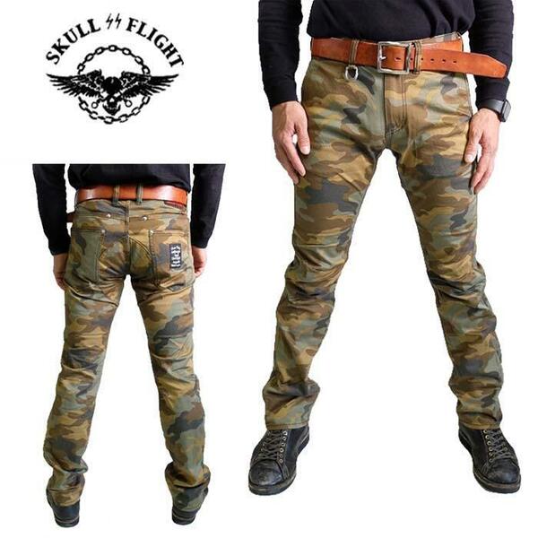 W30　SKULL FLIGHT SS PANTS ストレート Type6 カモフラージュ ボトム アーミー 迷彩柄 伸縮性 耐久性 立体裁断 綿 コットン