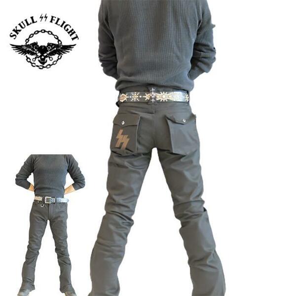 W30　SKULL FLIGHT/スカルフライト　SS PANTS　Type２　ストレッチブーツカット（ブラック）