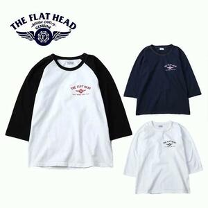 Lネイビー　【送料無料】THE FLAT HEAD/フラットヘッド/TSRB-001/7分袖Tシャツ/日本製/コットン100％