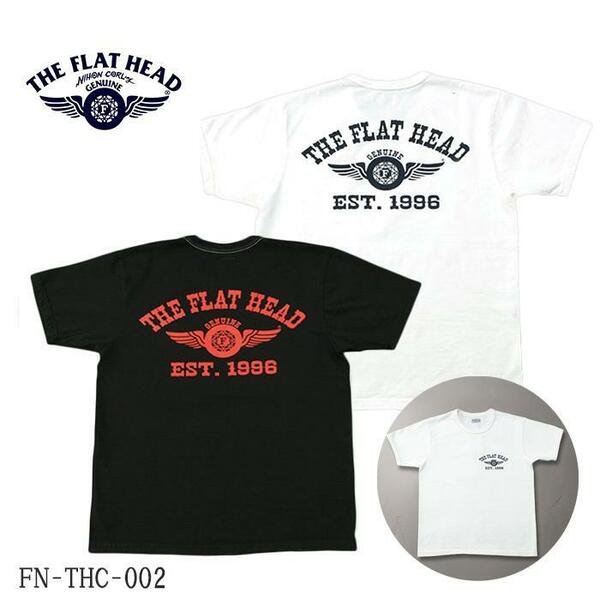 Mイエロー　THE FLAT HEAD/FN-THC-202/半袖Tシャツ/ホワイト/ブラック/日本製/コットン100％/シンプル/バックプリント/ユニセックス
