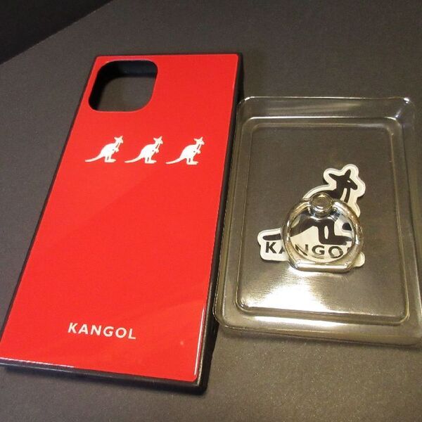 iPhone11 Pro★2種セット KANGOL ケース+リング 即決 送料無料 スクエア型 携帯 ガラス ケース カバー カンゴール レッド 赤 RED3