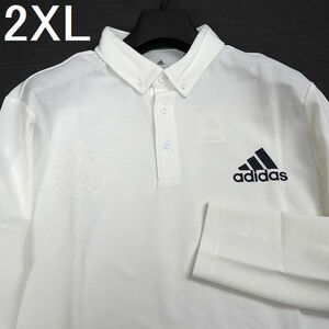 R262 新品 adidas GOLF アディダス ゴルフ ビッグロゴ 長袖 ボタンダウン シャツ ロゴ刺繍 2XL ホワイト