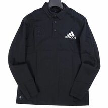 R262 新品 adidas GOLF アディダス ゴルフ ビッグロゴ 長袖 ボタンダウン シャツ ロゴ刺繍 L ブラック_画像2