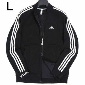 R254 新品 adidas GOLF アディダス ゴルフ 3ストライプス フルジップ ニット ジャケット ナイロン裏地付き L ブラック