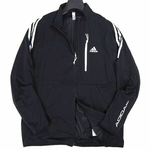 R243 新品 adidas GOLF アディダス ゴルフ 春物 ３ストライプス フルジップ ストレッチ ジャケット ウインドブレーカー XL ブラック