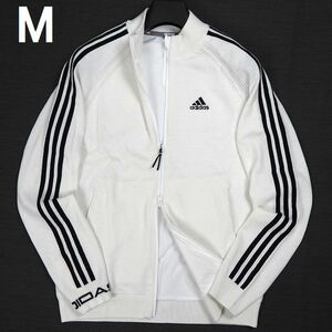 R254 新品 adidas GOLF アディダス ゴルフ 3ストライプス フルジップ ニット ジャケット ナイロン裏地付き M ホワイト