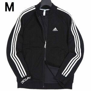 R254 新品 adidas GOLF アディダス ゴルフ 3ストライプス フルジップ ニット ジャケット ナイロン裏地付き M ブラック