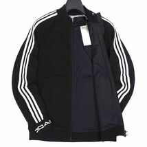 R254 新品 adidas GOLF アディダス ゴルフ 3ストライプス フルジップ ニット ジャケット ナイロン裏地付き L ブラック_画像2