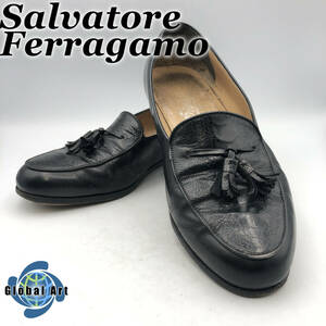 ★E02254/Salvatore Ferragamo サルヴァトーレフェラガモ/ローファー/タッセル/クロコダイル型押し/サイズ 8 1/2 EE/ブラック