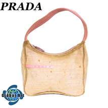 ●2D654/PRADA プラダ/ハンドバッグ/ミニバッグ/ロゴ/キャンバス/シルバー金具/ピンク/ベージュ_画像1