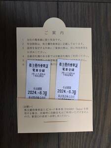 ★東武鉄道 株主優待乗車証（2枚） 2024年6月末まで有効★