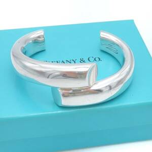  ultimate rare Tiffany&Co. Vintage Tiffany over LAP silver cuff bangle SV925 bracele double HH304