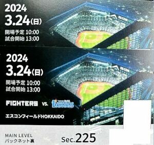 3/24(日)　日本ハムファイターズVS横浜DeNAベイスターズ戦　エスコンフィールド北海道　バックネット裏2F　2連席