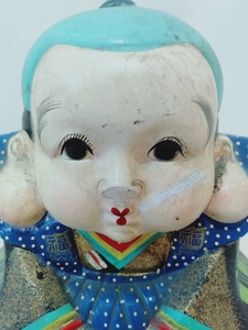 福助　土人形　欠けあり　18cm　日本人形　置物　商売　貯金箱　190311
