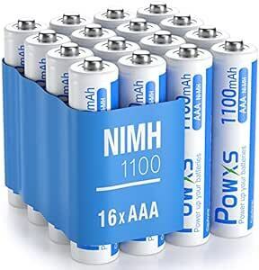 POWXS 単4電池 充電式 ニッケル水素 単四電池 高容量1100mAh 約1200回使用可能 16本入り 単四充電池 低自己放