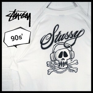 【STUSSY】90s'紺タグ　vintage スカルロゴ　Tシャツ